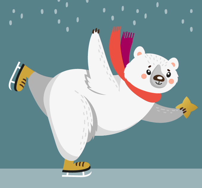 Polar bear ice skating illustration