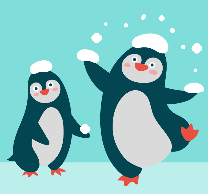 Movement for Good - Dancing penguins illustration card